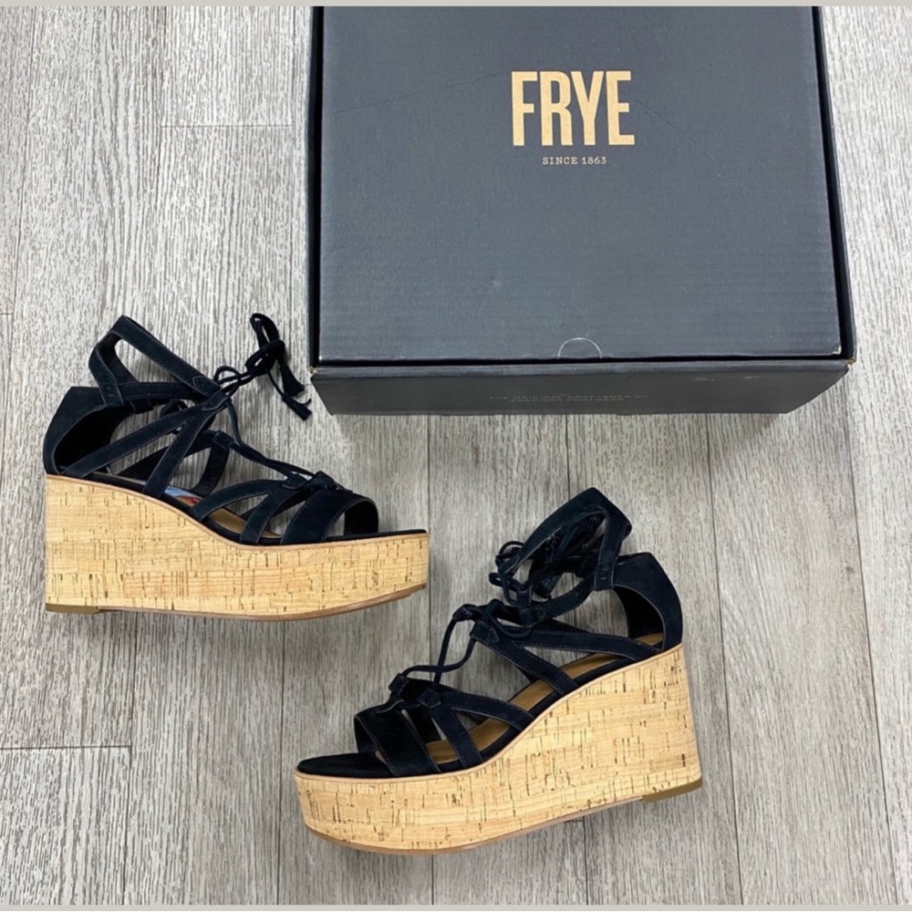 FRYE Heather Gladiator Platform Wedges in Black! - Picture 1 of 8